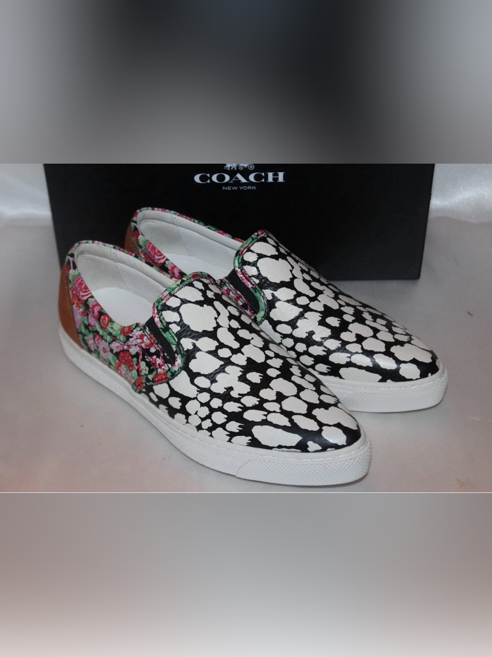 BRAND NEW Coach C103 Floral Animal Print Leather Slip-On Flat Sneakers Loafers